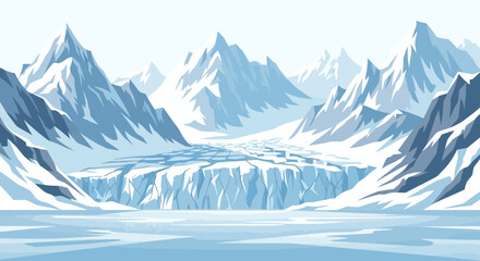 Fototapeta premium Majestic Glacier and Icy Landscape with Towering Snow-Capped Mountains.