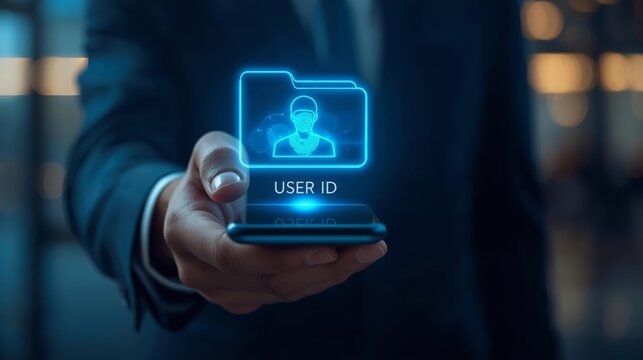 Smartphone Hologram Interface Displaying User Id Profile Access