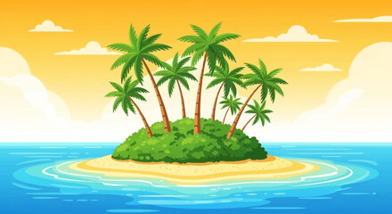 Obraz premium Lush Tropical Island with Palm Trees in the Ocean.