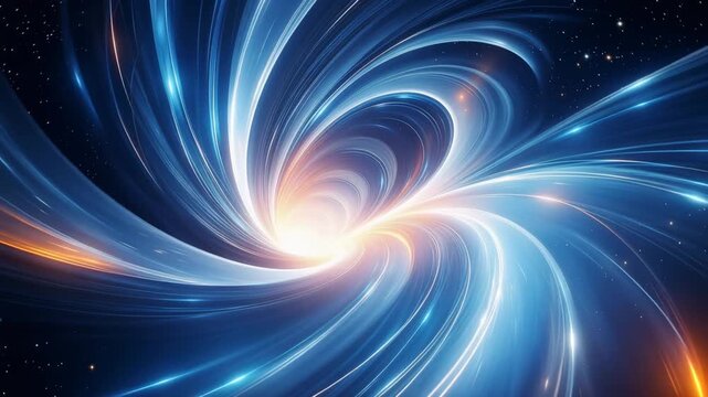 Abstract background with swirling blue light trails and glowing energy vortex in deep space 4k video
