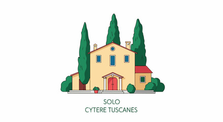 Obraz premium A charming Tuscan villa with cypress trees and a potted plant