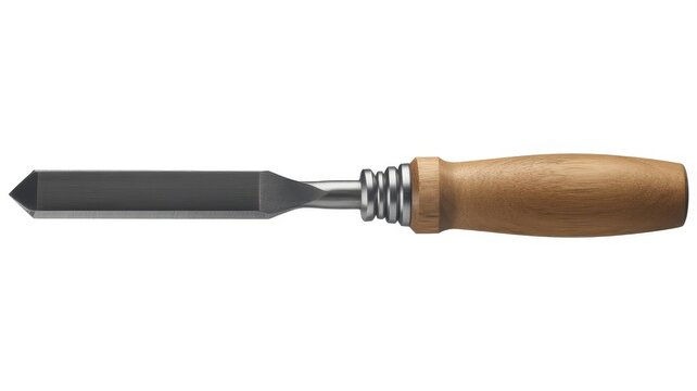 Woodworking v-parting tool chisel with wooden handle isolated on white background