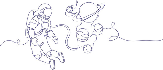 Continuous Line Art of Astronaut Floating in Space Vector Illustration © Salam  stock