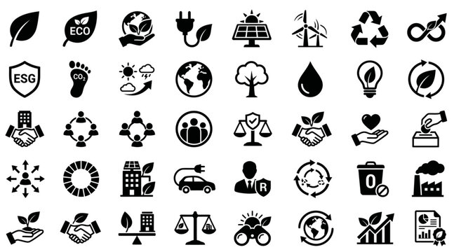 Eco friendly icons, sustainable symbols, green business signs, 40 eco icons set