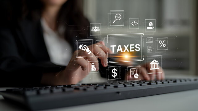 Concept of tax preparation and financial compliance. Filing official tax documents and forms for government reporting, auditing, and financial accounting purposes. Fermion