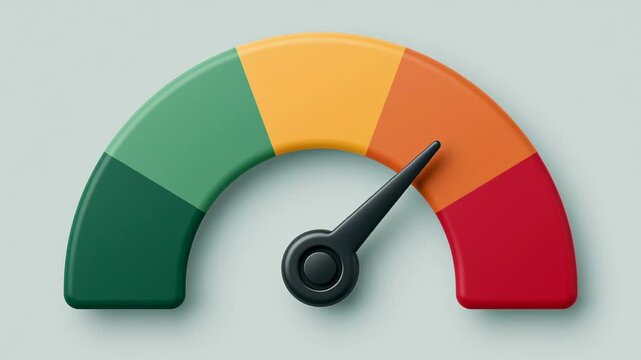 Colorful gauge with green, yellow, orange, and red segments shows gradual change in measurement, indicating levels of performance or status in a visually appealing design