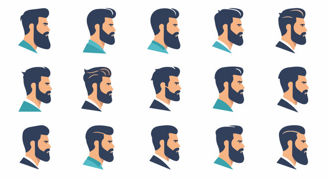A collection of profile illustrations of men with diverse beard styles