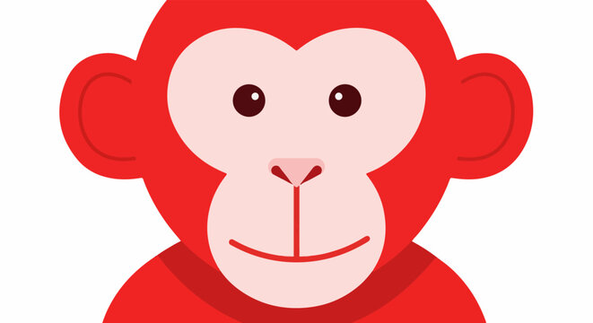 A close up, minimalist, cartoonish red monkey face with light pink cheeks