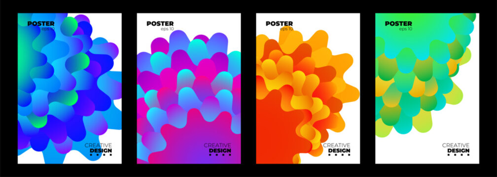 Abstract Posters Collection. Bright color gradient fluid shapes on white background. Creative graphic designs. Vector illustration.