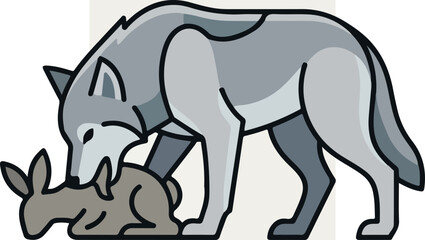 Fototapeta premium Gray wolf eating rabbit prey.