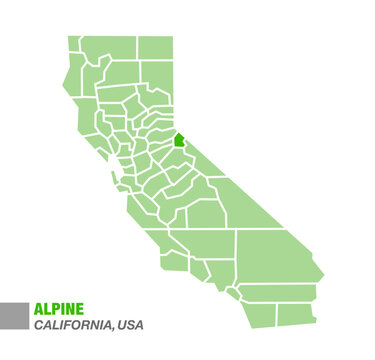 California State Map with Highlighted Alpine County Green Color Vector Illustration