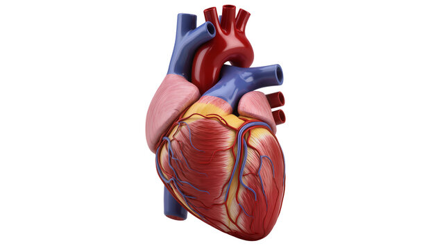 Detailed human heart anatomy model, isolated on transparent background
