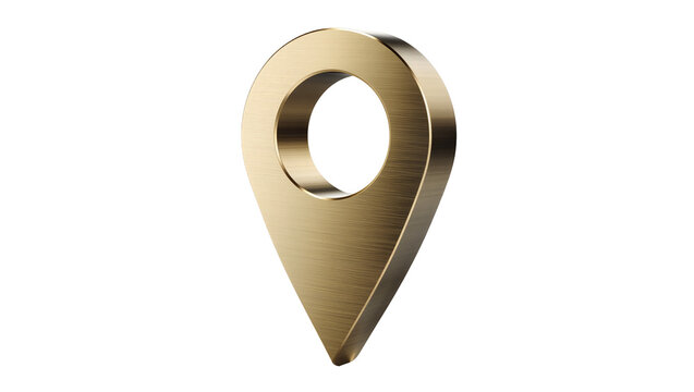Shiny metallic gold map pin marker, isolated on transparent background