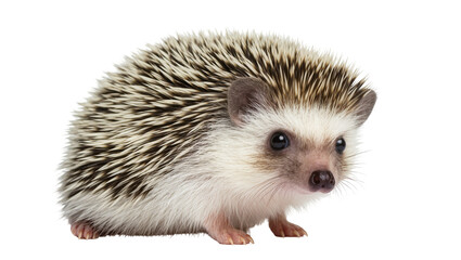 Small African pygmy hedgehog with spiky fur, isolated on transparent background © Sofix