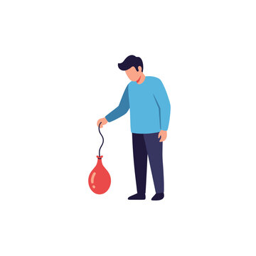 Man holding a red balloon by a string