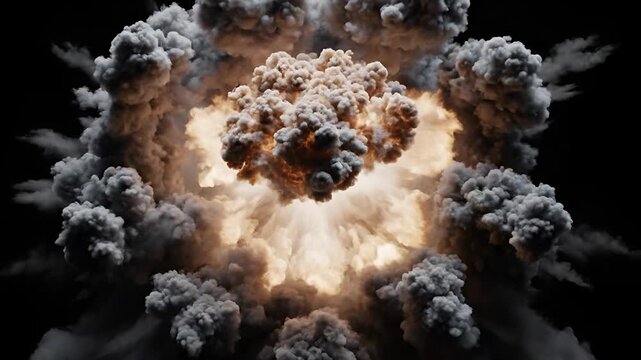Powerful Nuclear Explosion Mushroom Cloud Billowing Smoke and Fire.