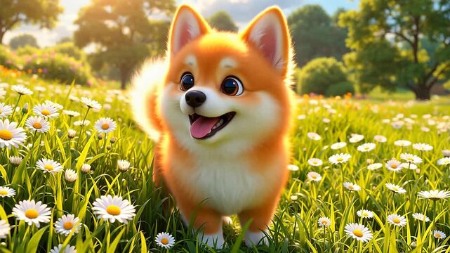 Cheerful Cartoon Dog Wagging Tail