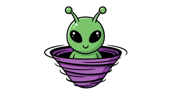 Cute Cartoon Alien in a Purple Swirl, Sci-Fi Character Illustration