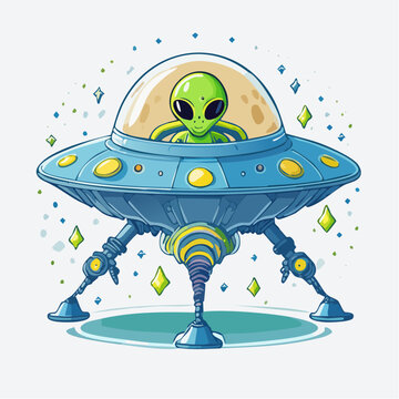 Cute Cartoon Alien in a Flying Saucer