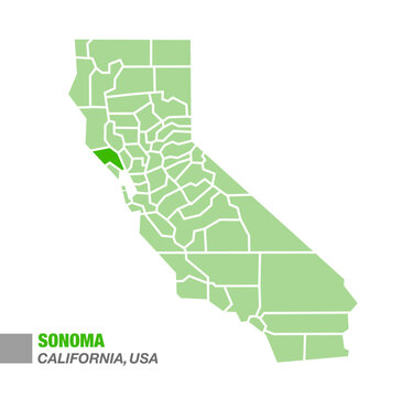 California State Map with Highlighted Sonoma County Green Color Vector Illustration