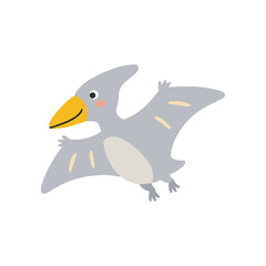 Cute grey pterodactyl flying vector illustration, funny pterosaur dinosaur cartoon character © Hellotatary