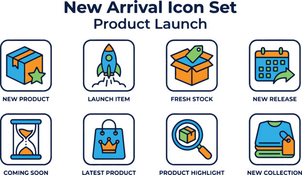 New Arrival Icon Set for Product Launch and Ecommerce Promotion with Outline Style