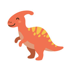 Fototapeta premium Cute orange parasaurolophus vector illustration, funny crested dinosaur cartoon character