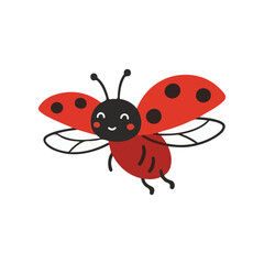 Fototapeta premium Cute flying ladybug vector illustration, funny ladybird with wings open cartoon