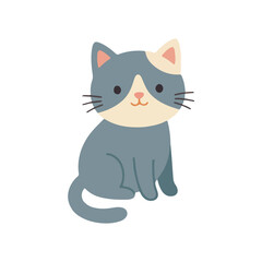 Cute grey cat vector illustration, kawaii sitting kitten cartoon character clip art © Hellotatary