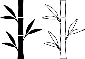 Bamboo stalk silhouette and outline for oriental zen icons and tropical nature graphics © Tanjum