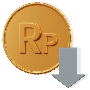 gold coin rupiah with downward arrow currency collapse crash devaluation
