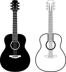 Obraz premium Guitar silhouette and line art for classical music school icons, live concert posters, and string instrument designs