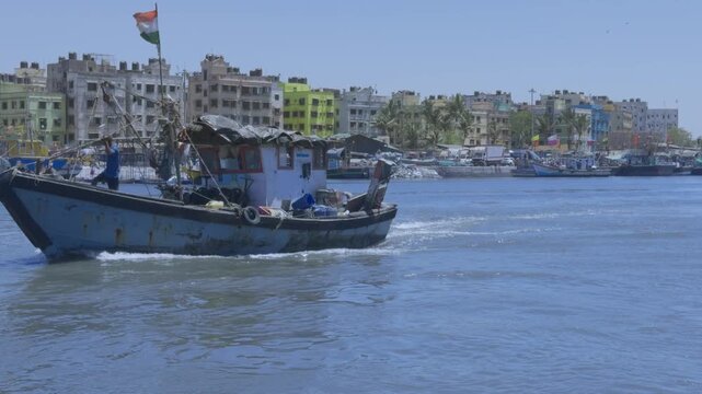 Fishing boats in the Madh Jetty, Mumbai harbor