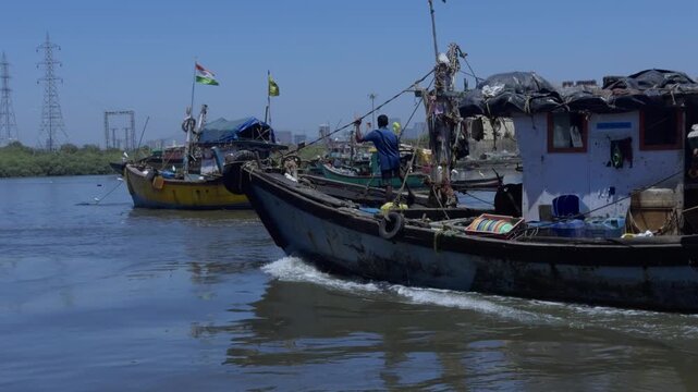 Old fishing boats in the Madh Jetty, Mumbai India