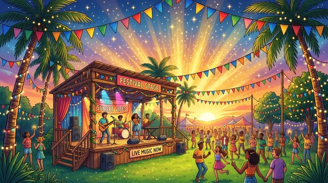 Realistic of a colorful Festas Juninas celebration , Festa Junina, June festival, traditional Brazilian party, festive decorations
