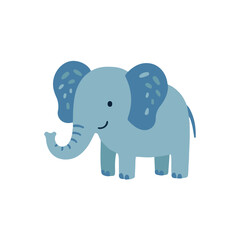 Obraz premium Cute baby blue elephant vector illustration, funny safari animal cartoon character standing