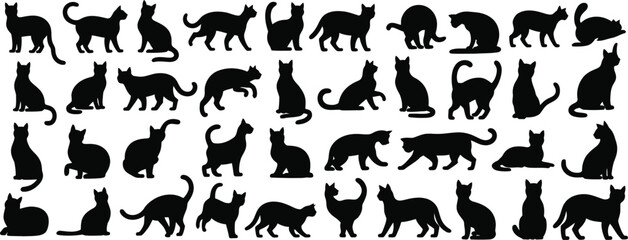 Fototapeta premium Black silhouettes of diverse animals walking in a horizontal pattern diverse species