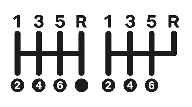 This photograph displays two distinct manual transmission gear shift patterns for vehicles.