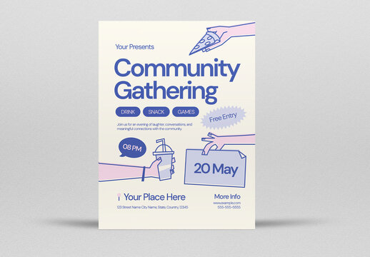 Blue and Pink Quirky Community Gathering Flyer Layout