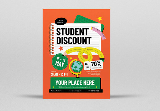 Orange Hand Drawn Student Discount Flyer Set