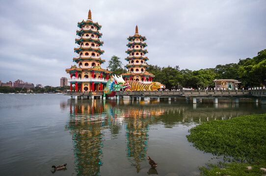 Dragon and Tiger pagodas at sunset, Zuoying, Kaohsiung, Taiwan