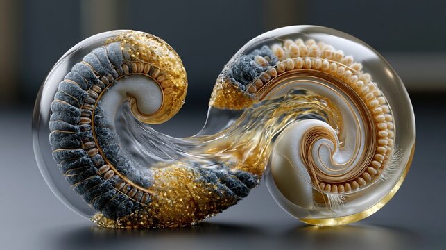 3D anatomical render of human cochlea showing sensory cell degeneration in Waardenburg syndrome Type II, transparent spiral cochlear structure revealing inner hair cell rows and stria vascularis