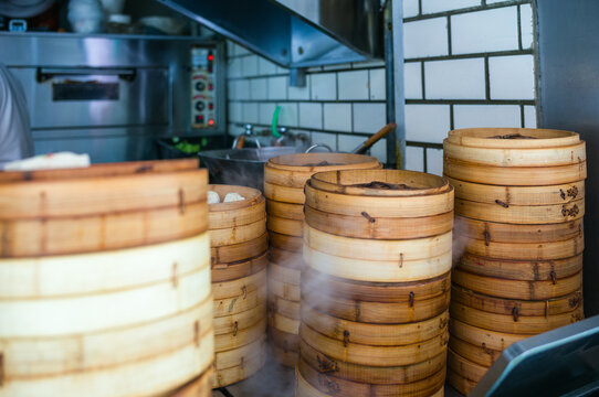 Bamboo basket steamers for dumplings, Taipei, Taiwan