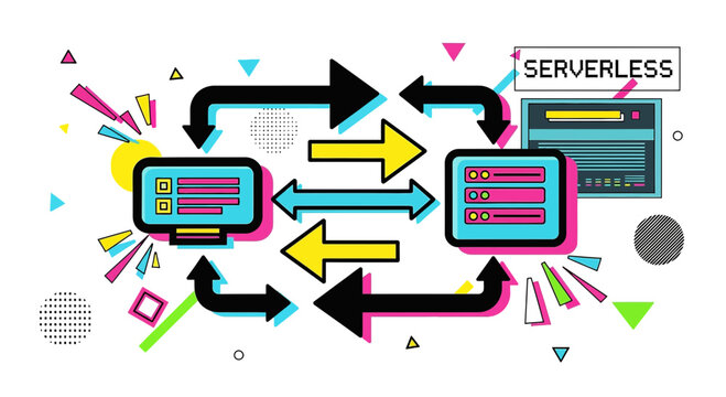 Serverless computing concept illustration with abstract shapes and arrows