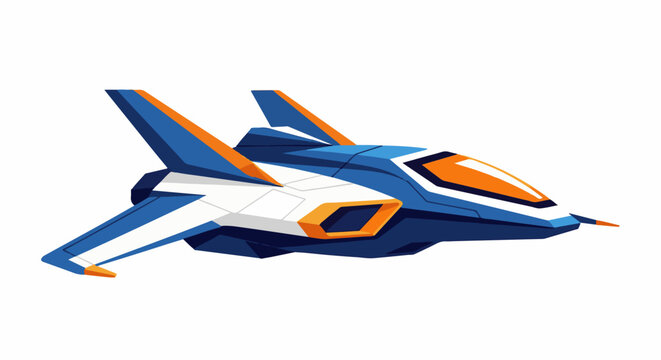 A futuristic blue and orange jet with sharp angles