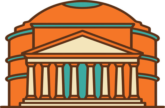 Vibrant orange building with columns and dome