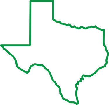 Green outline of the state of texas on a white background border
