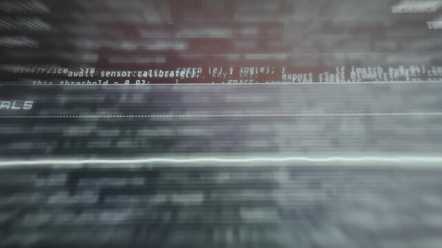 Digital interface for monitoring vital signs, Electrocardiogram waveform with lines of code background