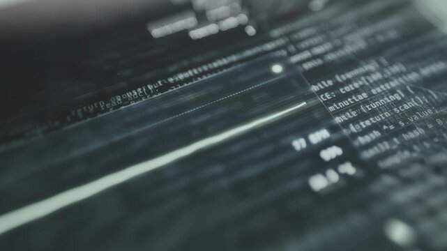 Lines of code intertwined with a heart rate monitor line