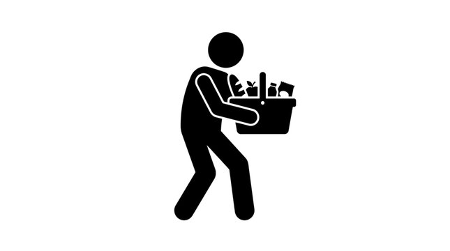 Shopper carrying a basket full of groceries demonstrates daily consumer behavior and retail shopping habits.